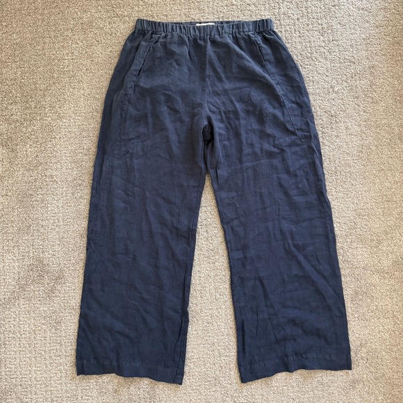 Velvet by Graham & Spencer Pants - Velvet Graham & Spencer Women's Navy Blue 100% Linen Wide Leg Pants Medium